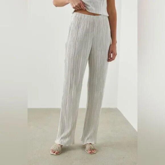 RAILS Pants Womens XS Silver Metallic Rowan Frost Pants Luxe Textured Plisse - Picture 1 of 14